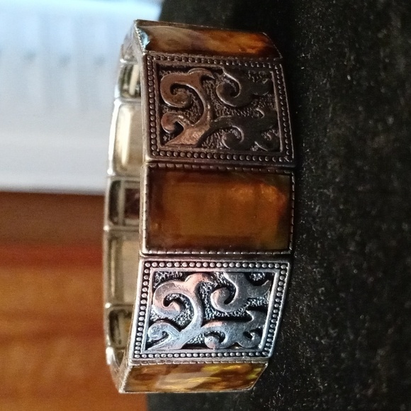 Amber and silver metal stretchy band - Picture 2 of 5